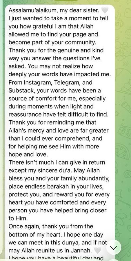 Message from a reader, via Ash-Shifa community