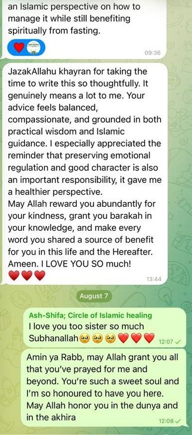 Message from a reader, via Ash-Shifa community